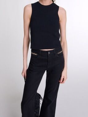 MAJE Knit Crop Top Black Size small Like New